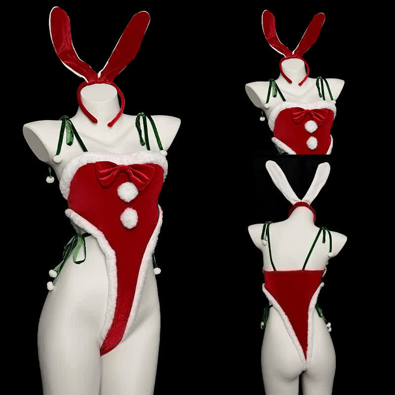 Christmas Lace Up Jumpsuit Lingerie Set