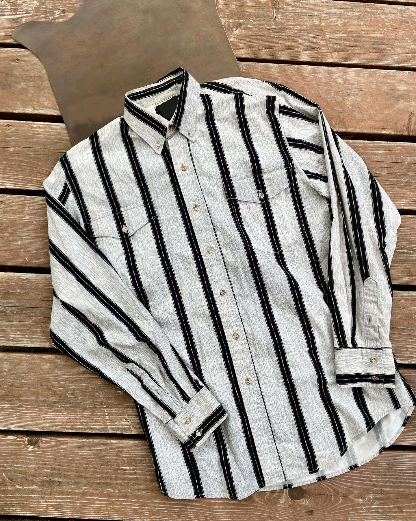 Men's Fashion Western Black and White Striped Long Sleeve Shirt