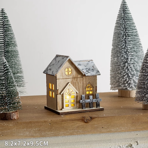 Christmas light up log cabin decoration Christmas tree micro landscape landscape town fireplace decoration scene layout