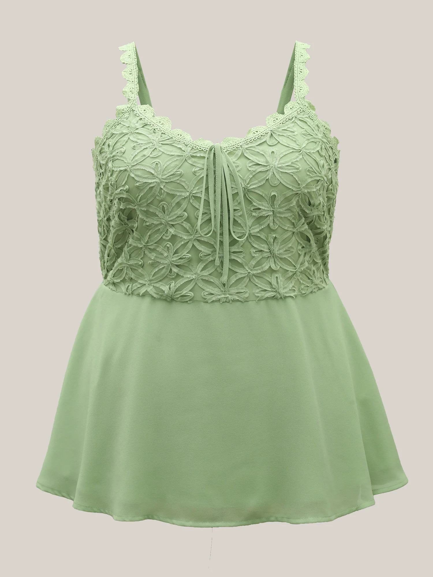 Textured Lace Tie Flared Tank Top