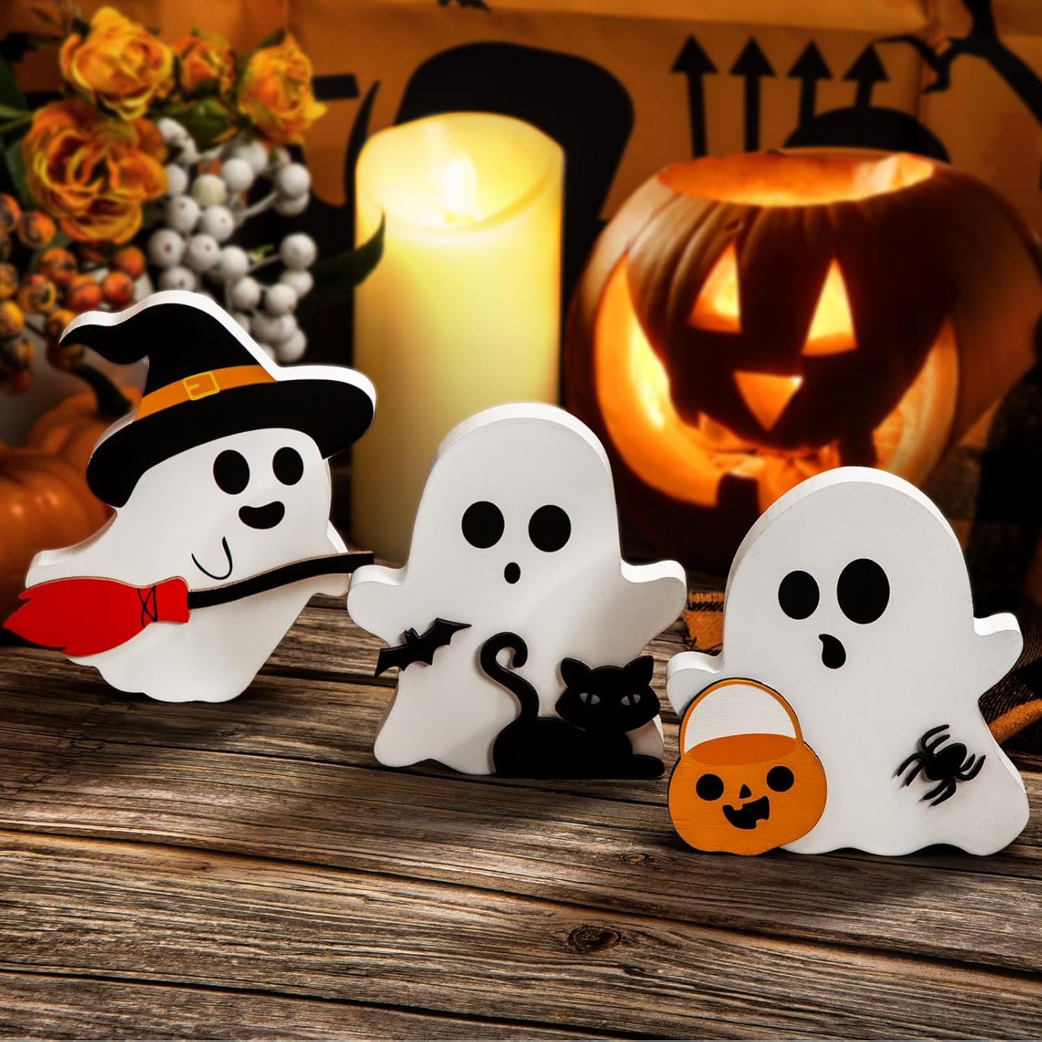 ✨Flash Sale✨Cute Halloween wooden ghost decoration three-piece set