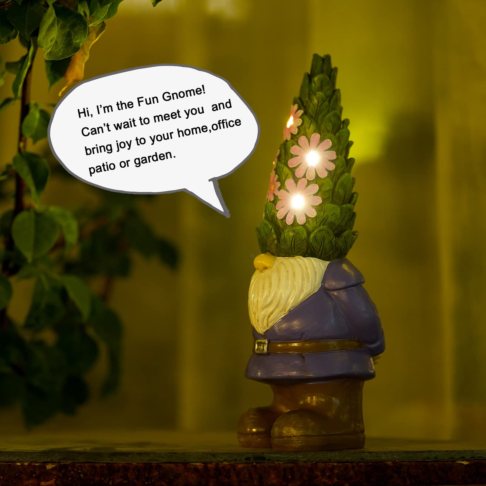 ☀️🔋Solar Garden Outdoor Statues Gnome with Succulent and 7 LED Lights✨