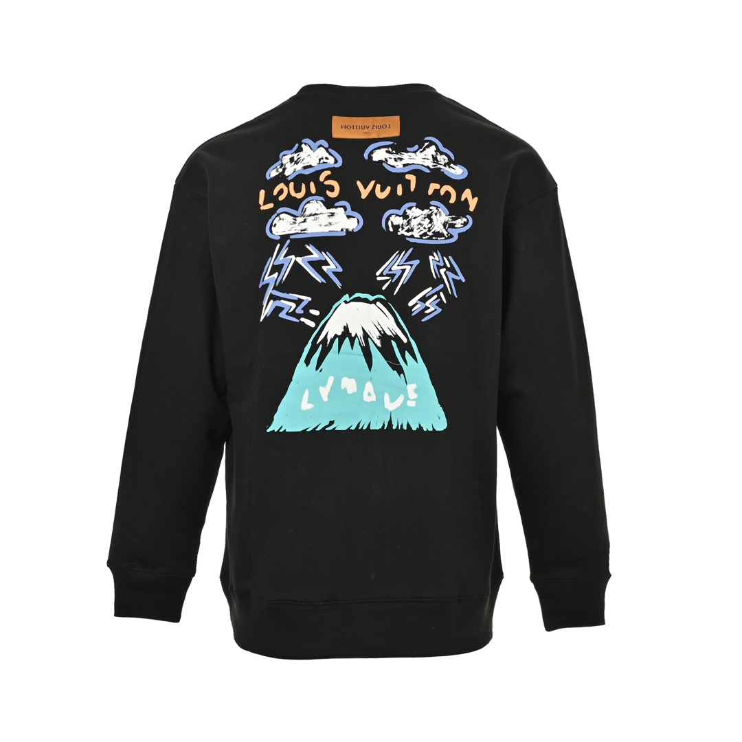 Louis Vuitton 24Fw crewneck sweatshirt with hand-painted cartoon cloud pattern on the back