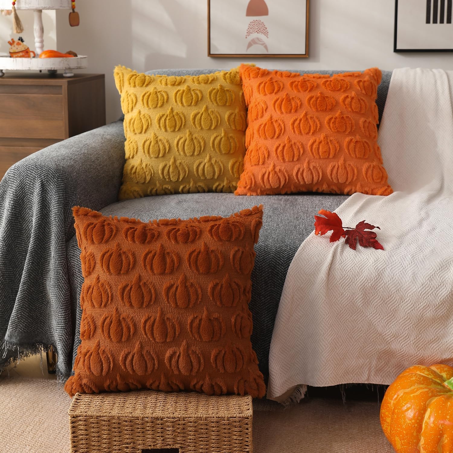 🍁Fall Decorations👻Soft Plush Fur Wool Throw Pillow Cases
