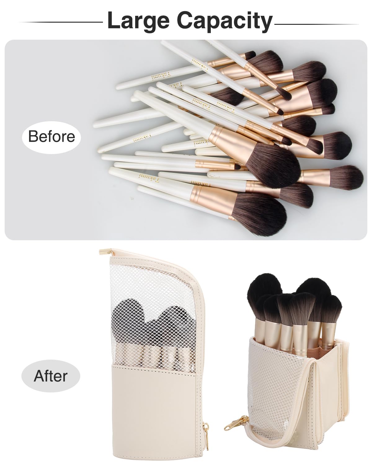 Large Capacity Portable Stand-Up Makeup Brush Holder Organzier Bag