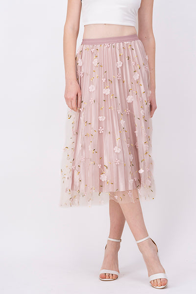 Floral Print Mesh Summer Midi Skirt