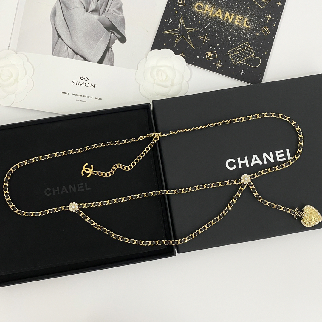 CHAN 24 diamond heart double layer leather waist chain