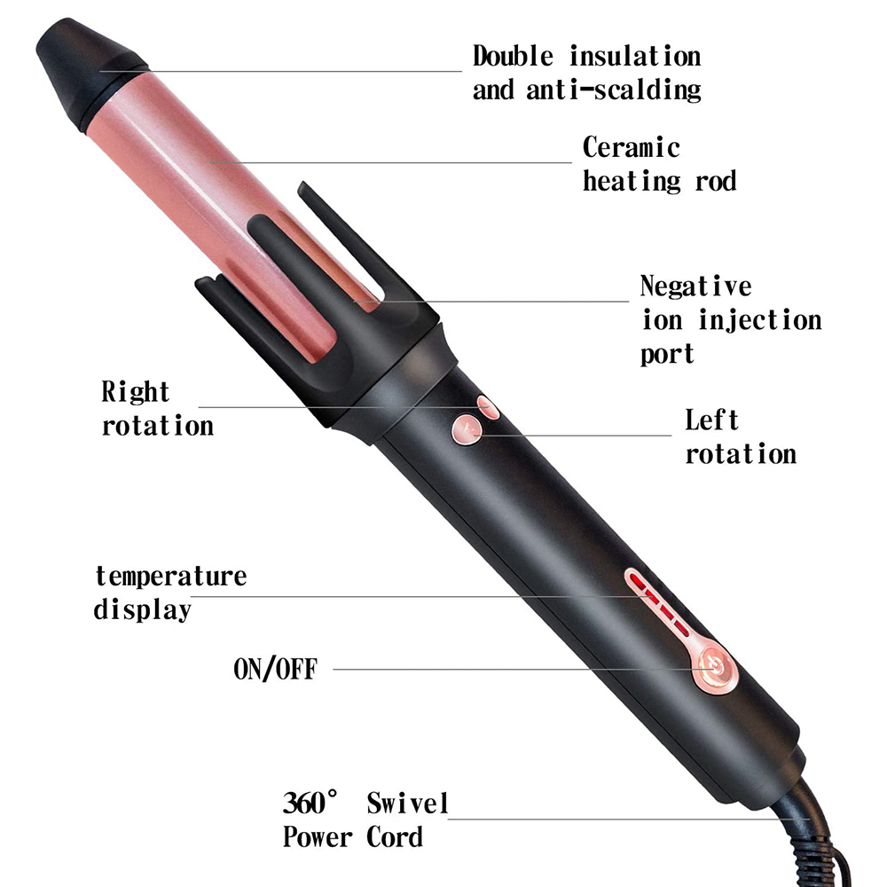 Hair Curlers Automatic Curling Iron Hair Styling Ceramic Professional Roller Rotating Curl Iron Curling Wand (Black & White)