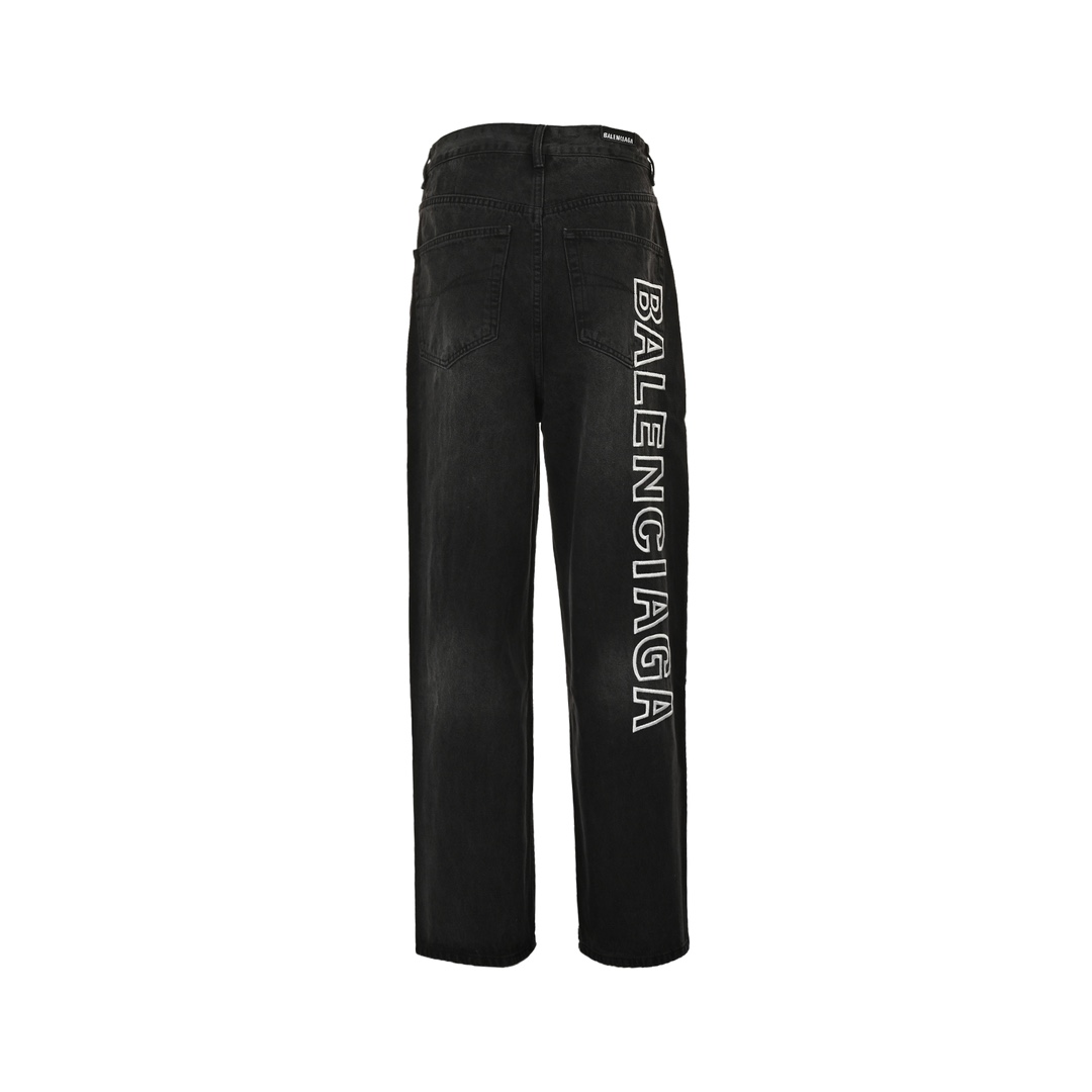 Balenciaga embroidered letters washed loose wide-leg jeans