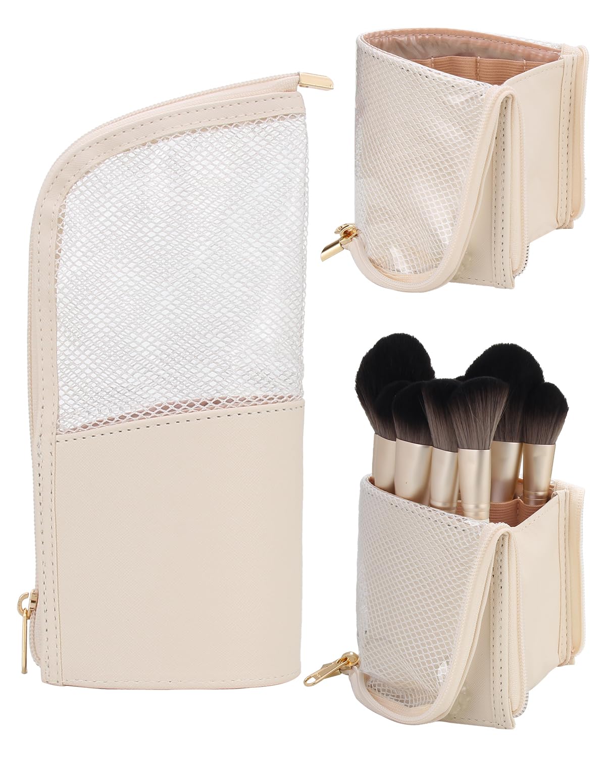 Large Capacity Portable Stand-Up Makeup Brush Holder Organzier Bag