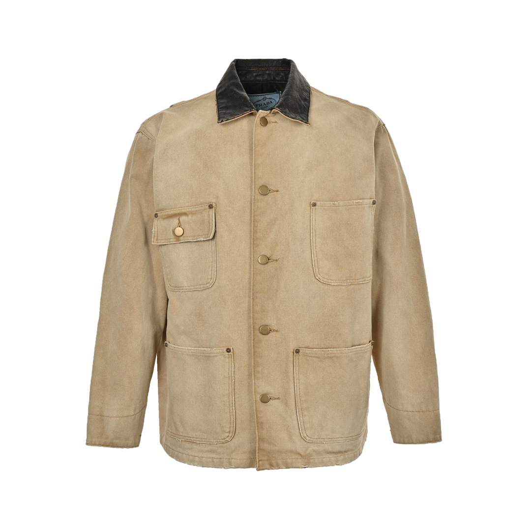 Prada 24Fw washed distressed canvas denim jacket