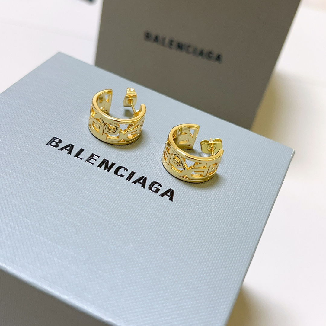 Balenciaga BB hollow gold earrings