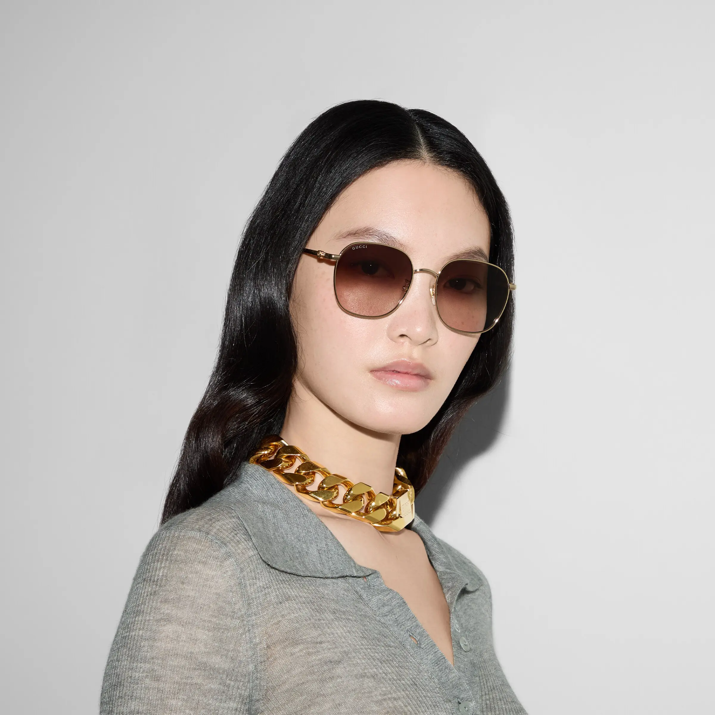 Gucci low bridge fitted round frame sunglasses