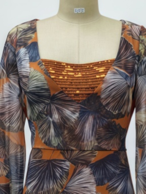 Gorgeous Print Chiffon Beaded Jalabiya Two-Piece Set with Belt