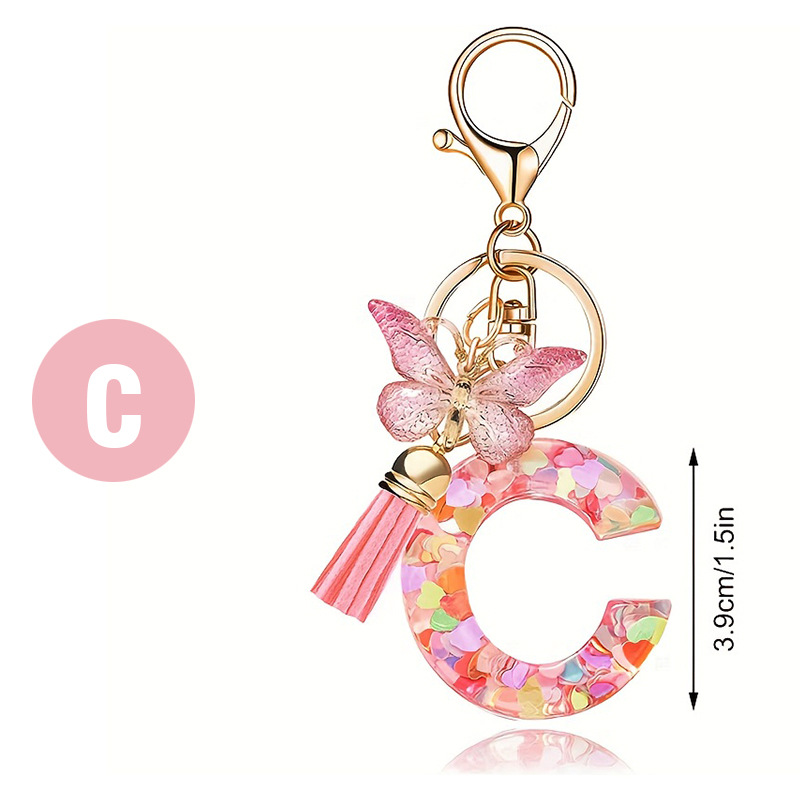 ✨✨Heart sequin butterfly letter tassel keychain(Choose your own name keychain)
