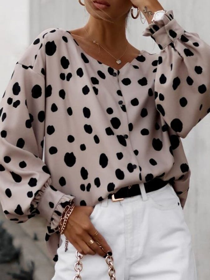 Women'sBusiness Casual Button Up Lantern Sleeve Shirts
