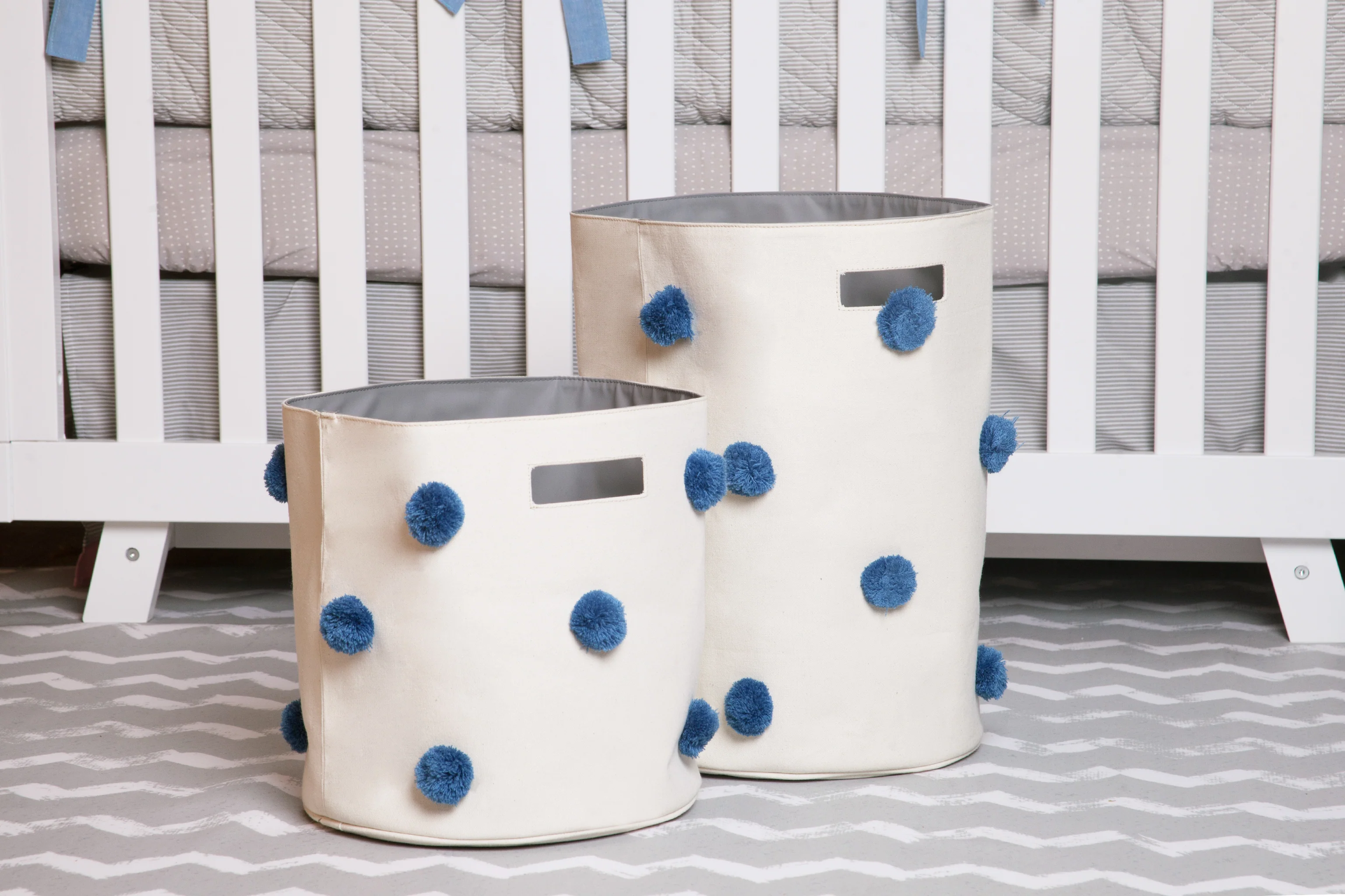 Cestos pompones Beige con Azul