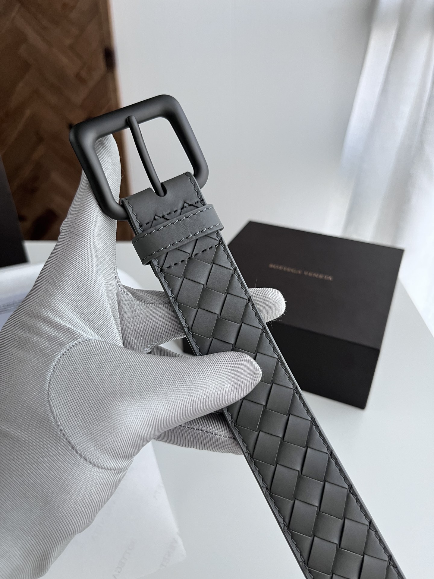 Bottega Veneta intreccio woven cowhide double-sided belt 3.5cm wide