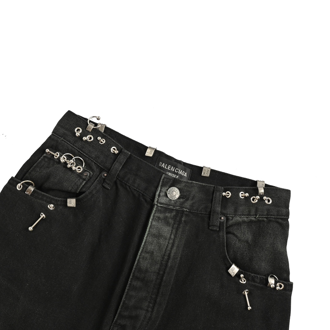 Balenciaga Rivet Piercing Ring Buckle Fire Machine Toe Jeans