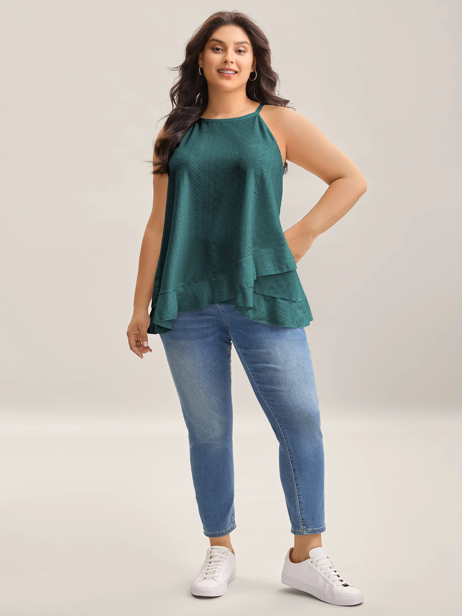 Textured Knit Overlap Hem Tank Top