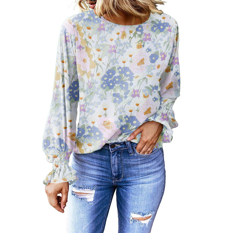 Floral Bishop Sleeves Women's Top