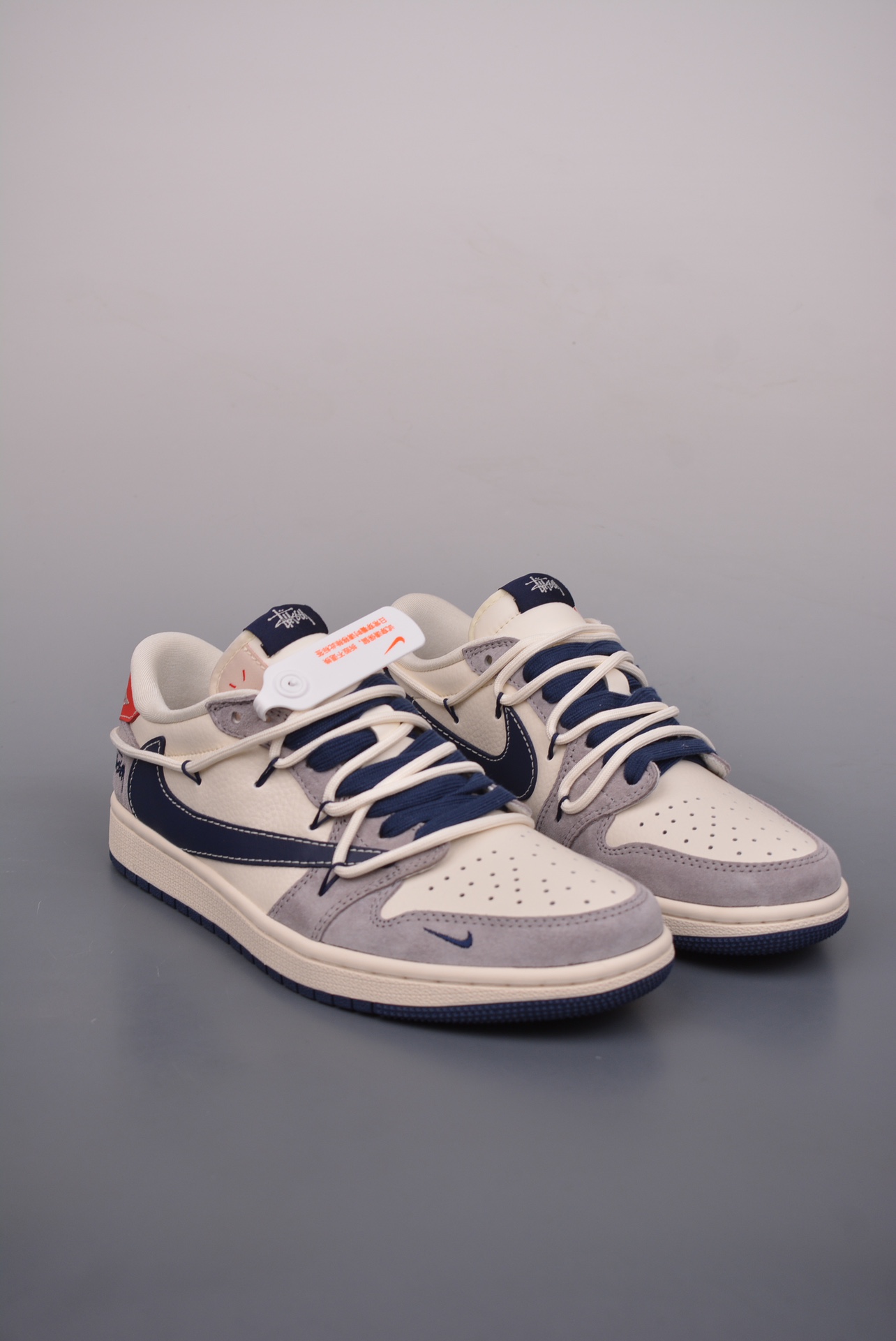 Stussy x Travis Scott x Nike Air Jordan 1 Low OG SP Grey Beige Blue SJ0086-140
