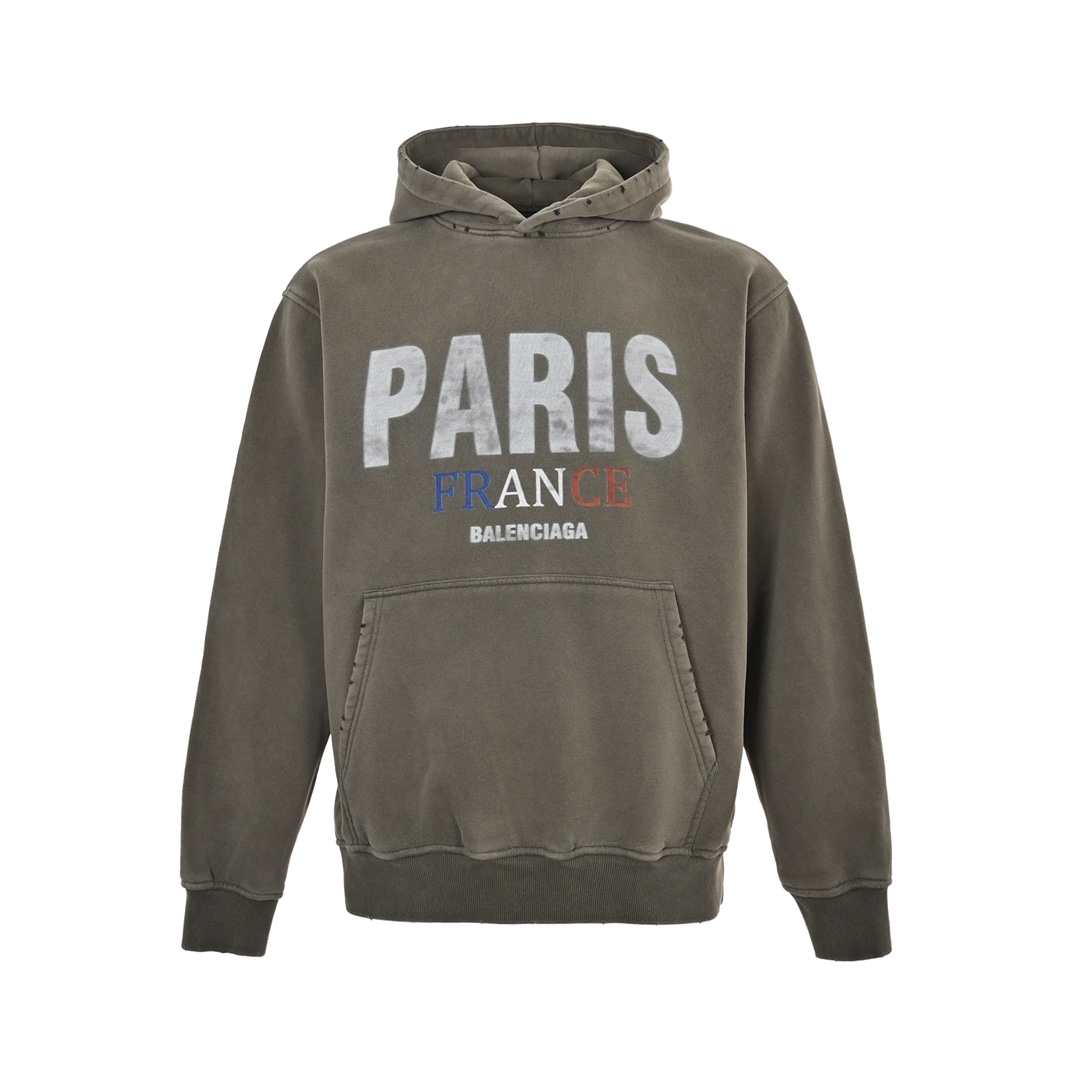 Balenciaga 24Fw PARIS lettering printed on the chest, plush hooded sweatshirt