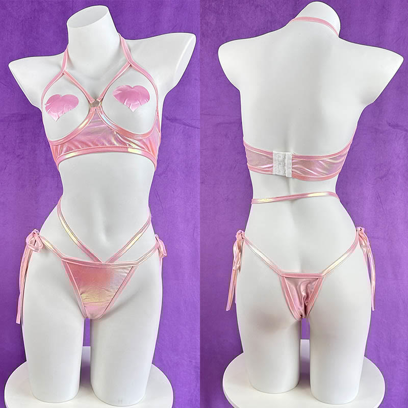 Cosplay Rabbit Laser Reflective Top Hollow Uniform Lingerie Set