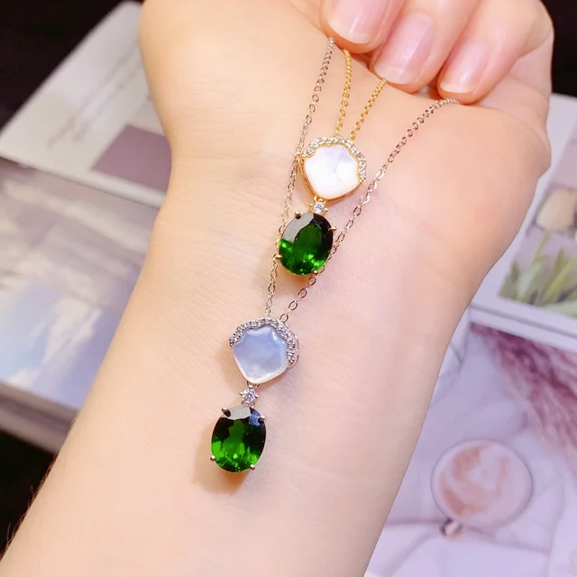 Natural diopside Sterling Silver 925 Jewelry Ladies Jewelry Necklace Pendant Ladies Luxury Green Christmas Shipping FREE