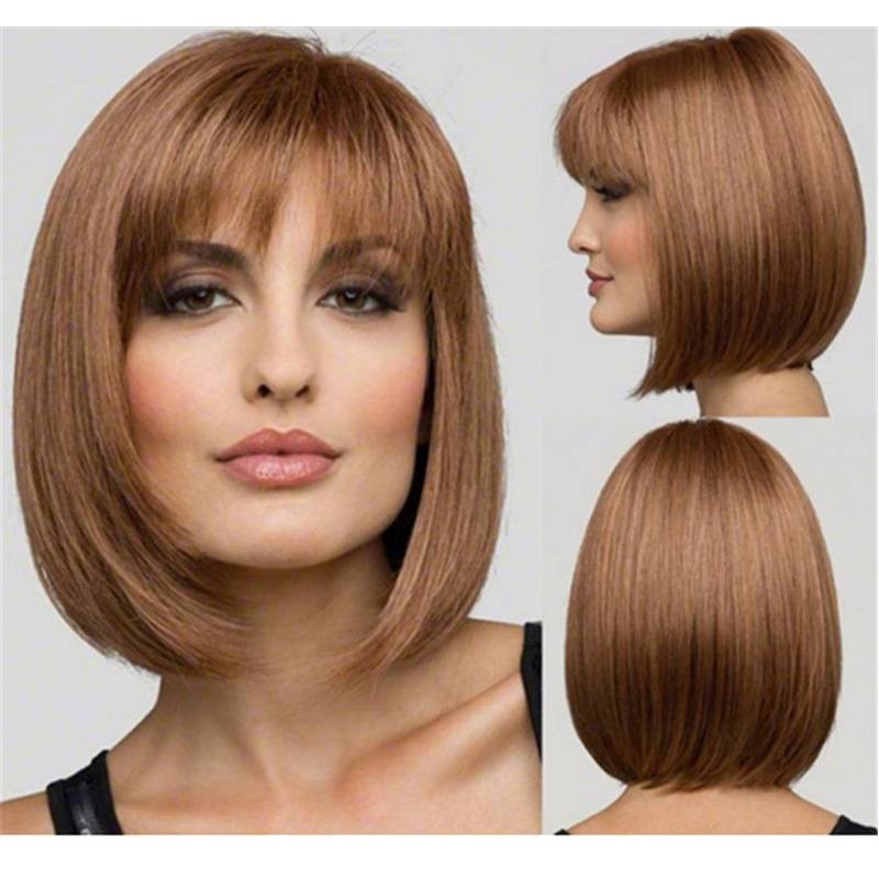 Luna Wigs Female Brown Short Hair Bobbed Air Bangs Wig