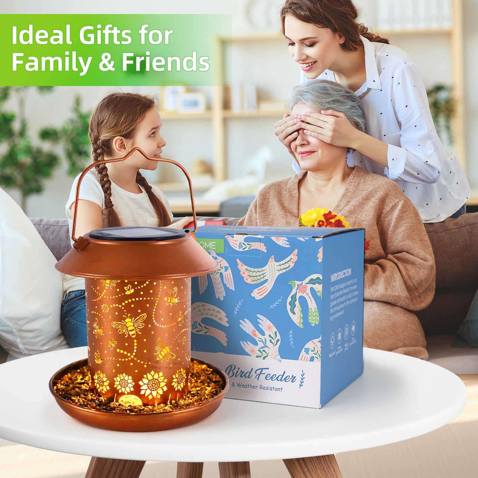 Solar Bird Feeders for Outdoors Metal Lanterns Outdoor Waterproof Hanging Garden Decor