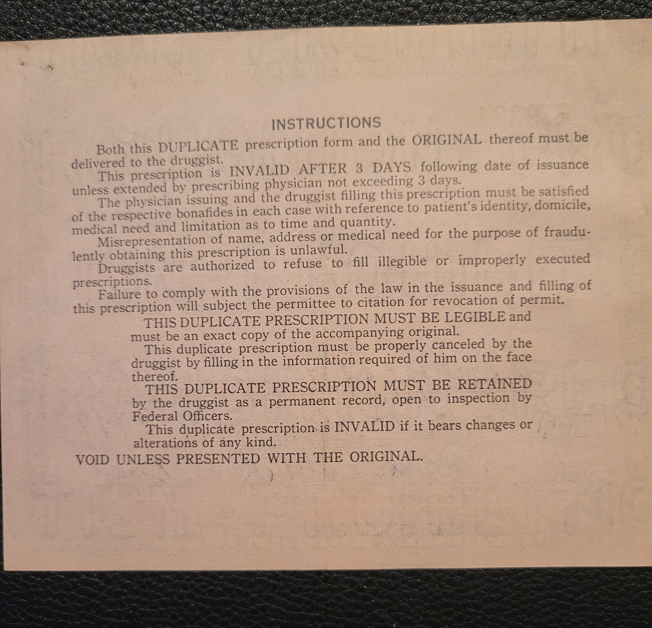 Prohibition Era Original 1929 Prescription Form Medicinal Liquor WI
