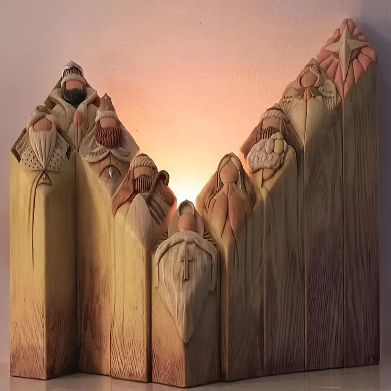 🙏🙏9 Piece Exquisite Resin Prayer Pillar Set - Inspirational Christian Sculpture with Engraved Artwork
