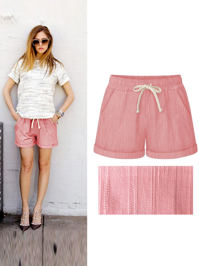 Women's Casual Solid Tie Slub Cotton Shorts