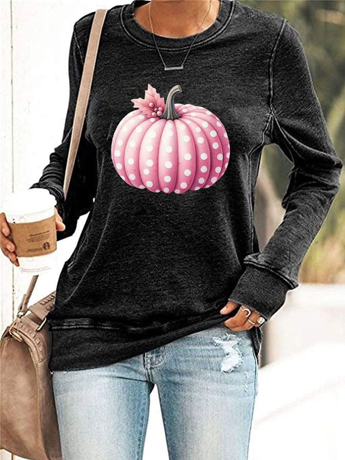 🔥Buy 3 Get 10% Off🔥Women's Pink Pumpkin Print Casual Sweatshirt