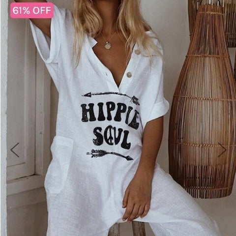 Women's Casual Jumpsuit with Printed Letters