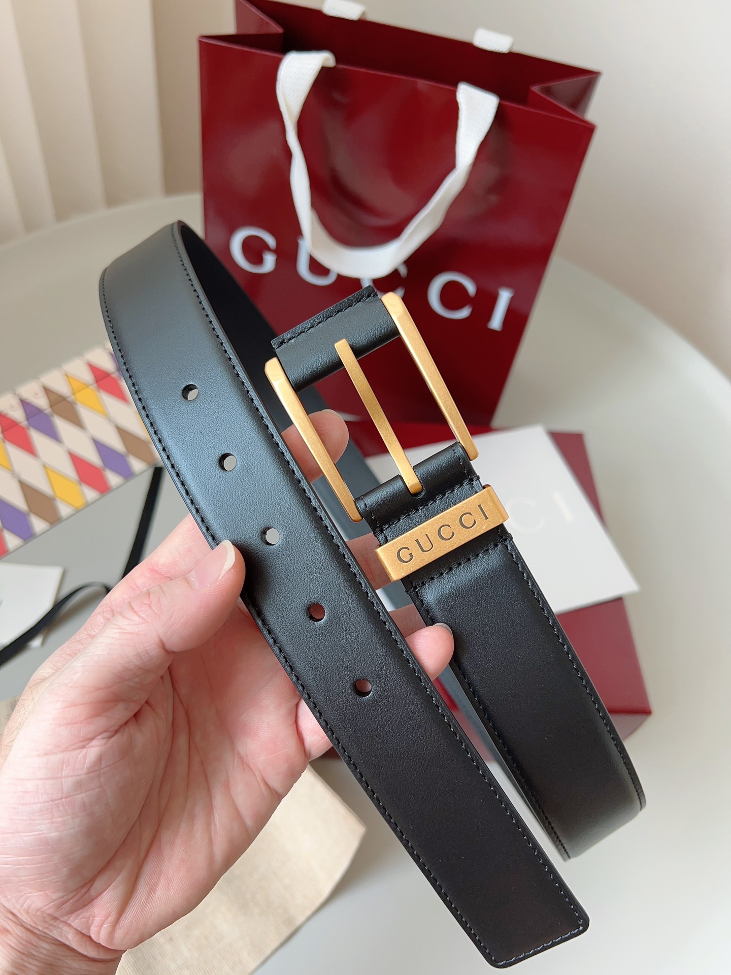 Gucci pin buckle leather belt 3.5cm wide