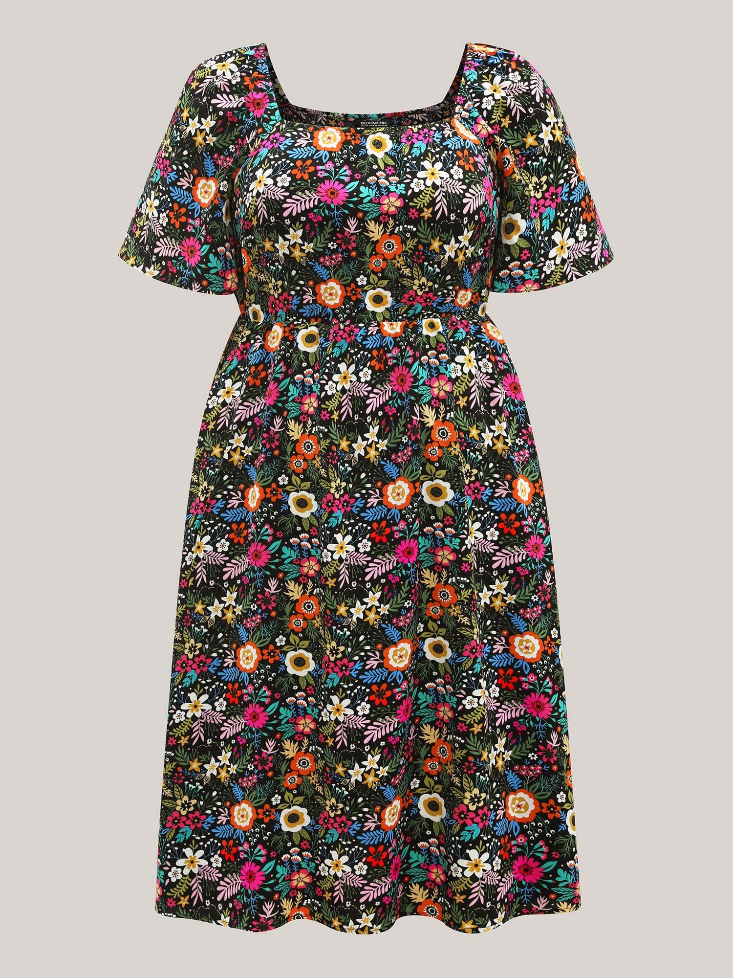 Bold Floral Print Pockets Midi Dress