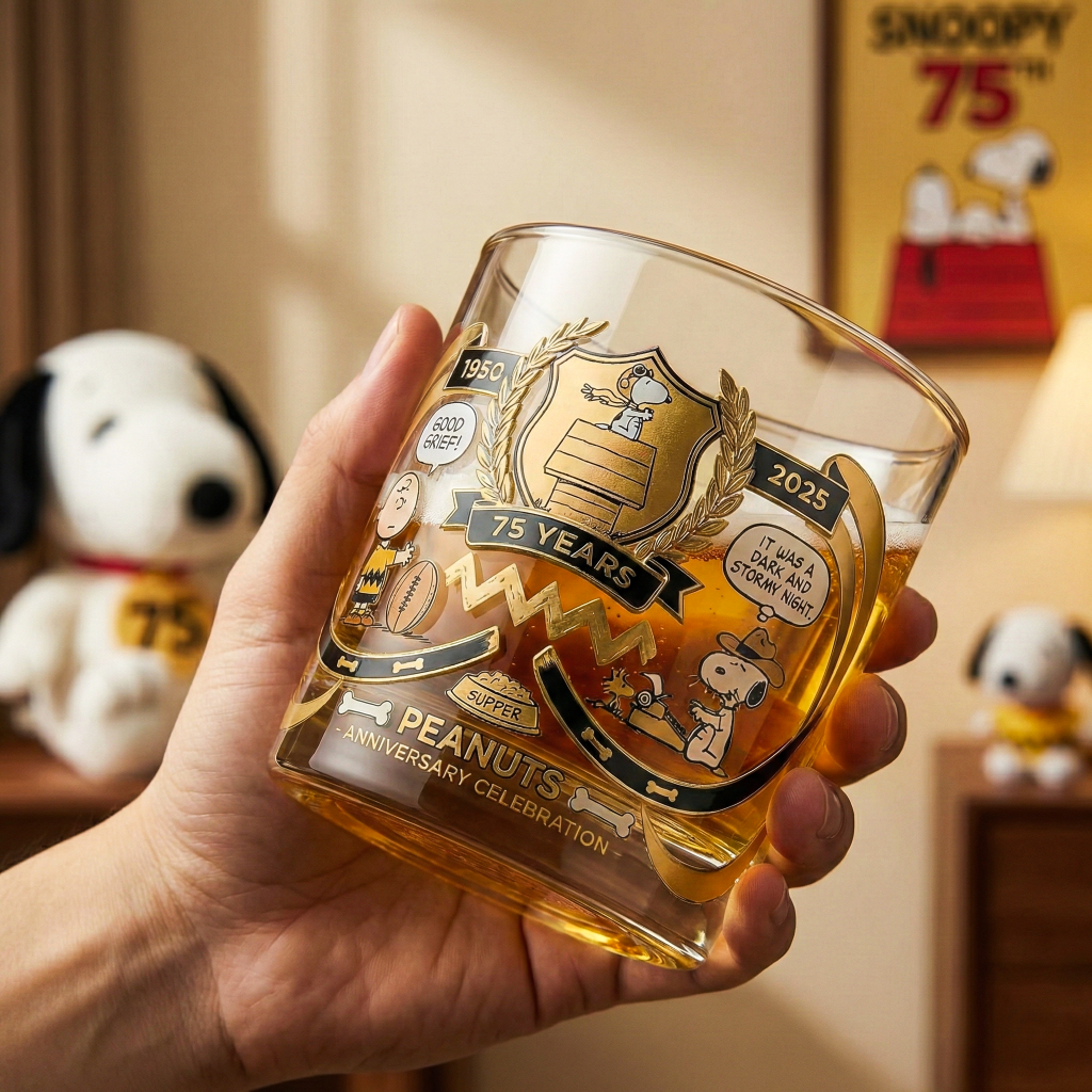 Peanuts 75th Anniversary Collectible Whiskey Glass