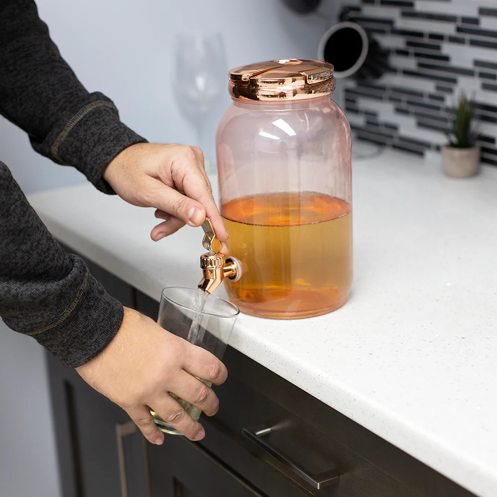 Home Basics Plastic Beverage Drink Dispenser with Carrying Lid, Rose Gold, 1 Gallon