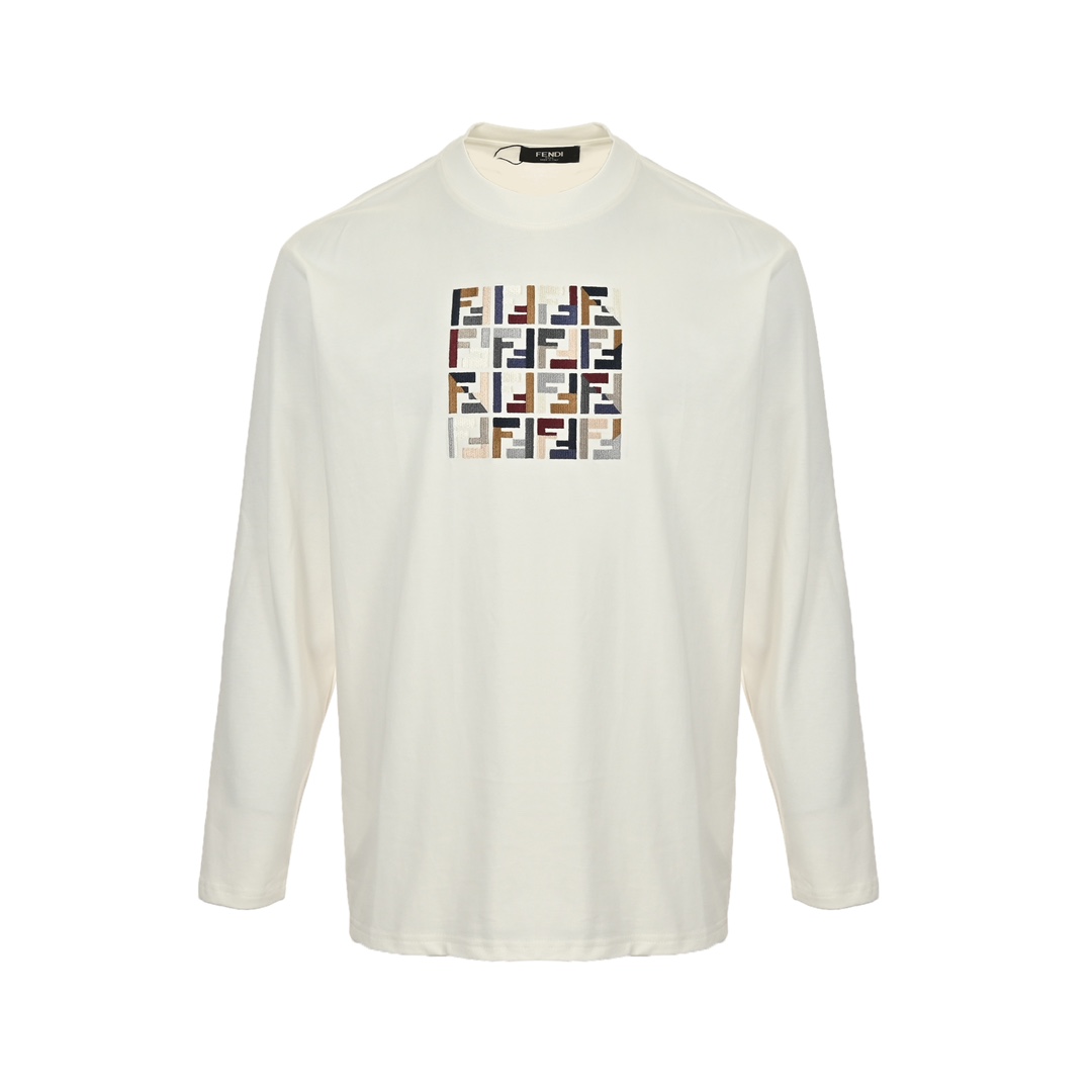 Fendi 24Fw long-sleeved T-shirt with contrasting double F logo embroidery on the chest