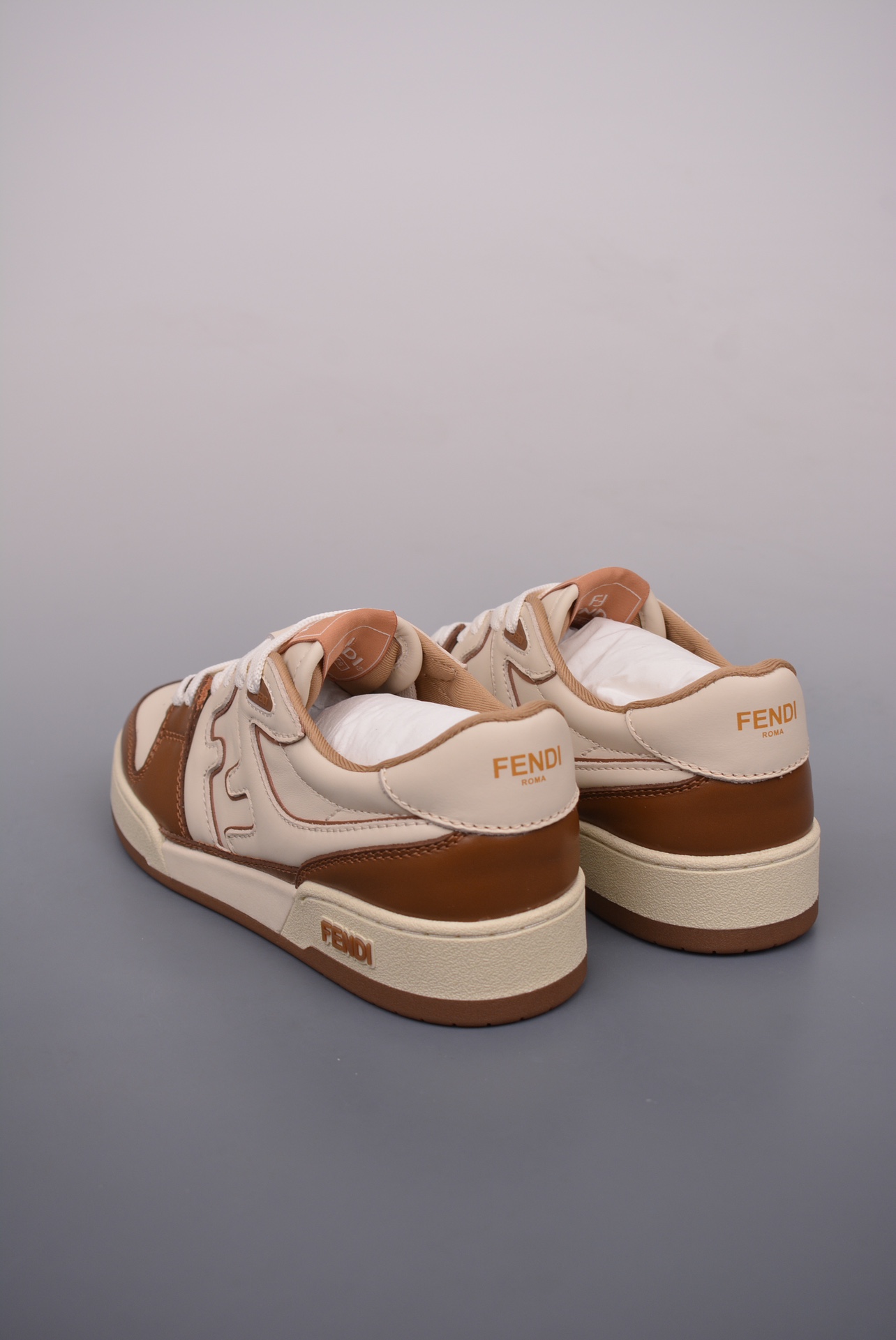 Fendi Match Sneaker Low Velcro Leather Brown Beige 7E1643AOMNF1NJ1