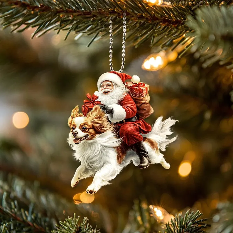 Happy Santa and Dog Ornament