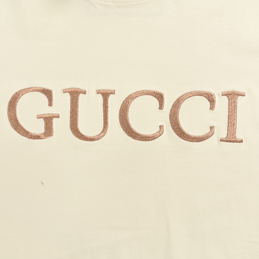 Gucci Rose Gold Logo Embroidered Short Sleeve