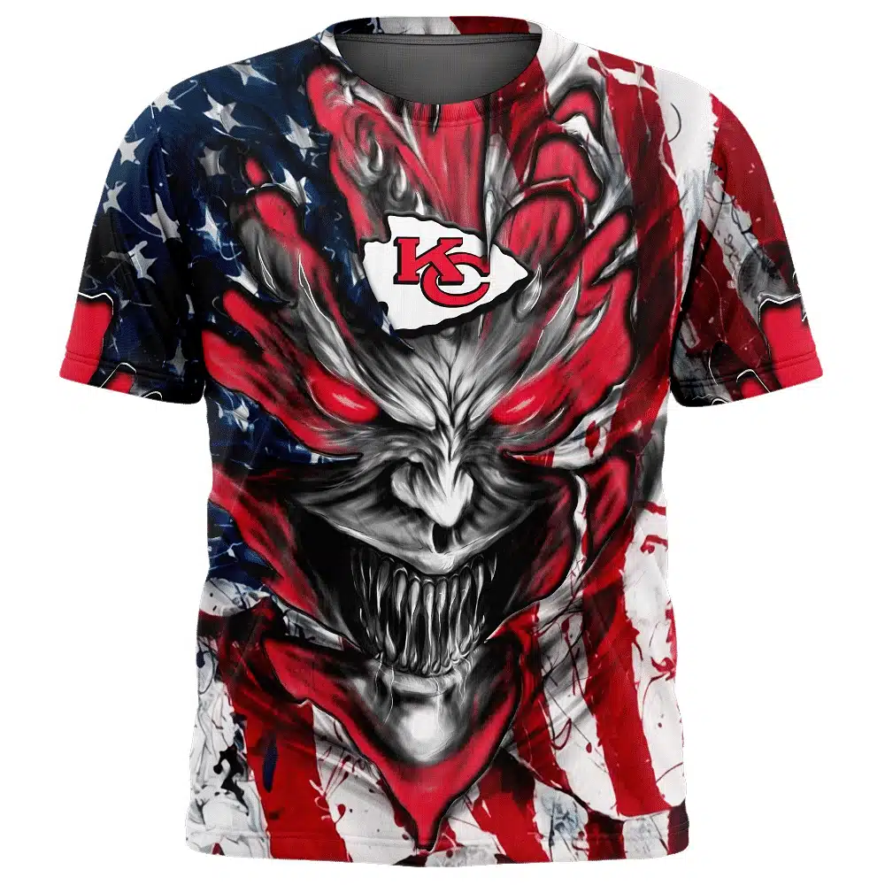 KANSAS CITY CHIEFS DEMON FACE AMERICAN FLAG-3D UNISEX HOODIE