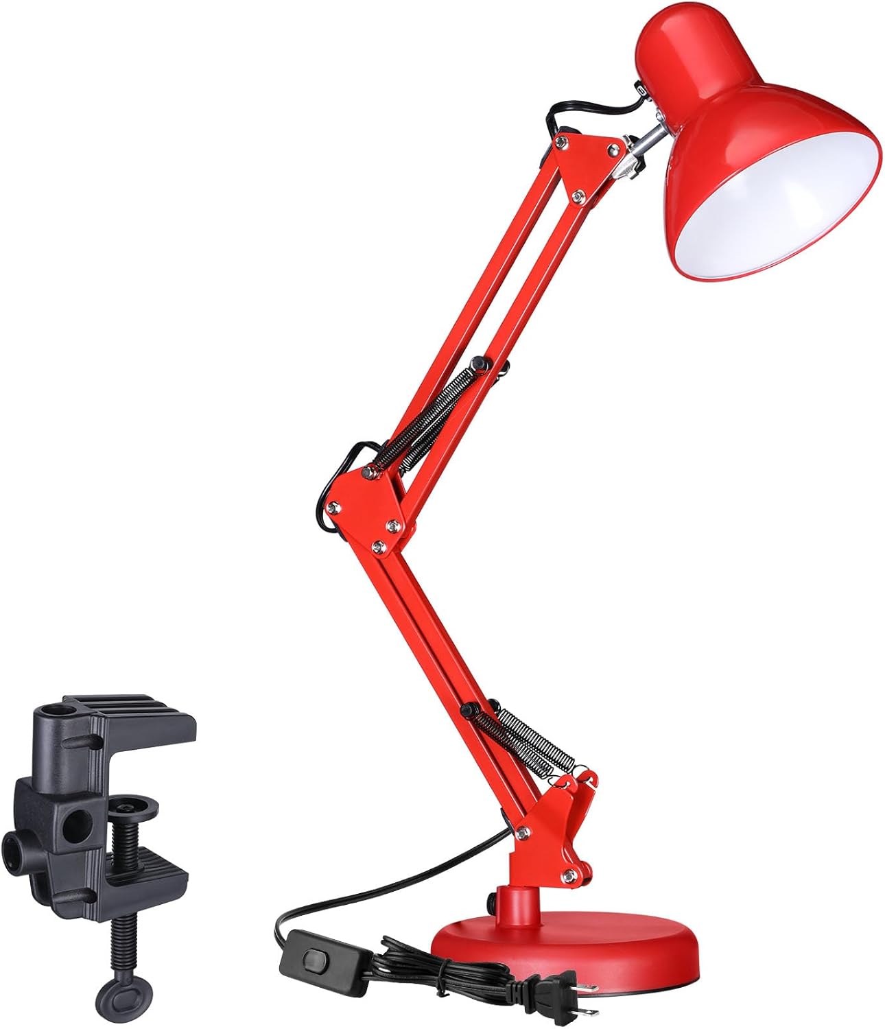 TORCHSTAR Metal Desk Lamp with Clamp, Swing Arm , Architect Adjustable Gooseneck Table Lamp, Clip Desk Lights for Home Office, Work, Study, Reading, E26 Base, Multi-Joint, Black
