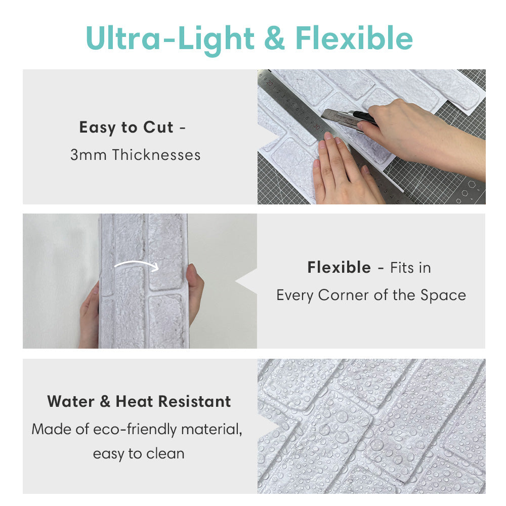 3D Vintage White Brick Peel and Stick Wall Tile