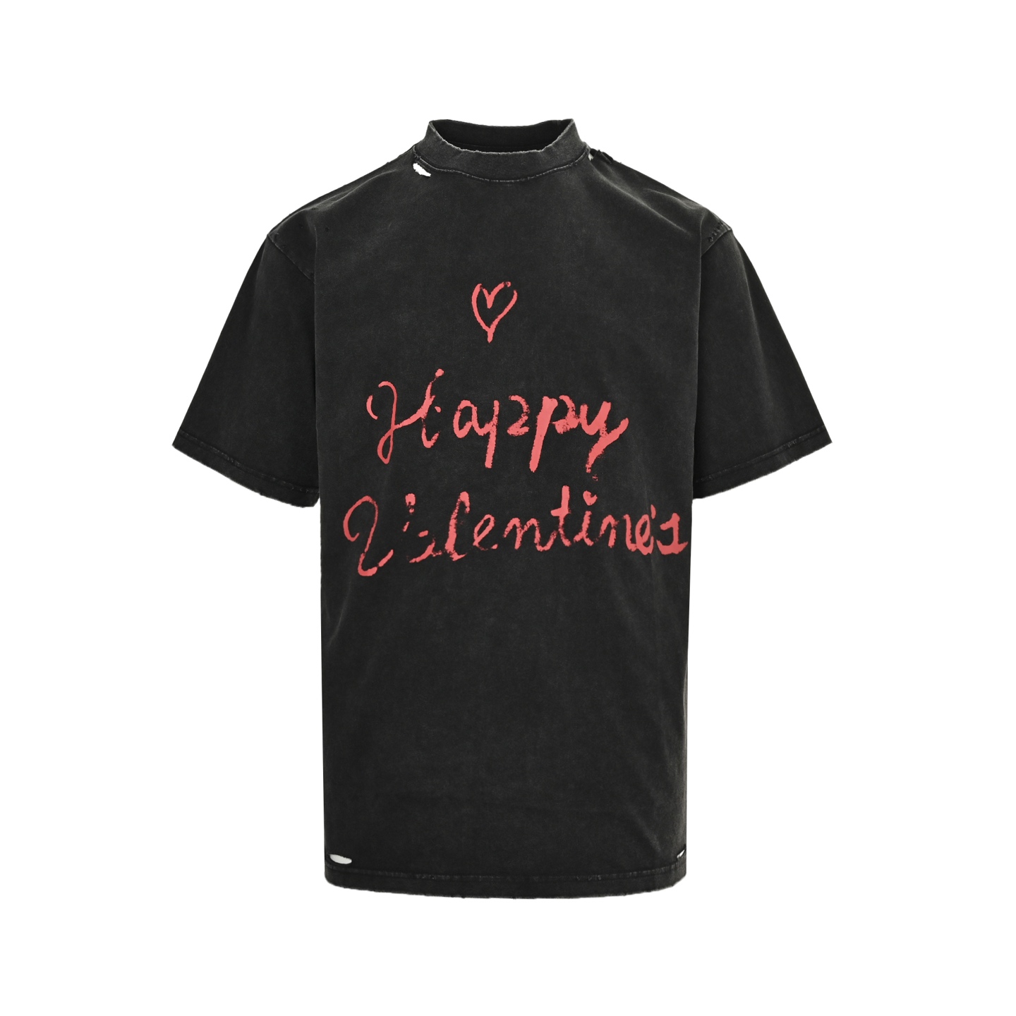 Balenciaga 25ss Valentine's Day limited edition heart letter ripped washed short sleeves