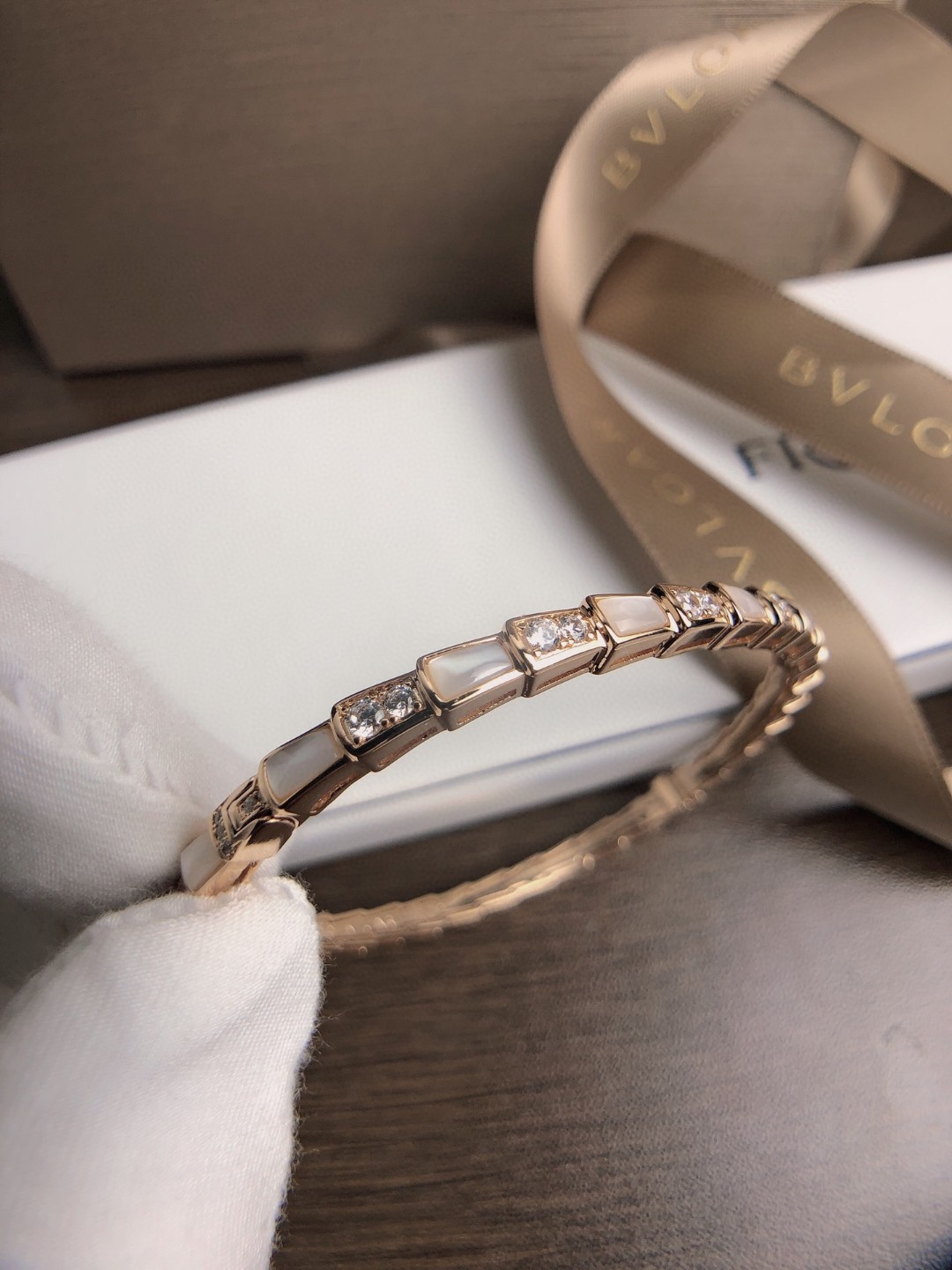Bulgari White Mother-of-Pearl Snake Bone Bracelet