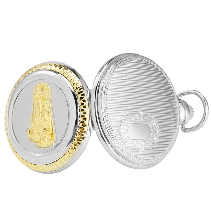 Luxury Golden Steam Train Cover Roman Numeral Display Clock Locomotive Quartz Pocket Watch for Men Women with Pendant Chain Gift
